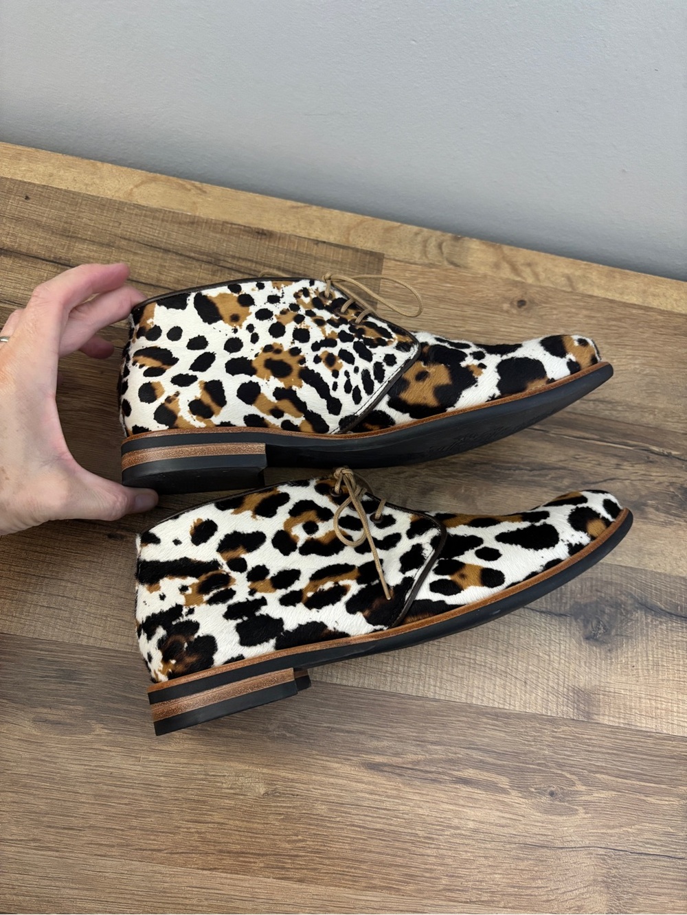 Nord Elite Shoes Leopard Print Pony Hair Lace Up Ankle Boots - Picture 9 of 10